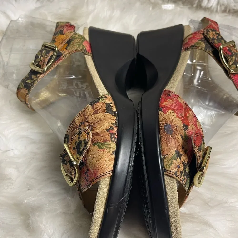 Alegria leather multi color floral print ankle strap sandals  SZ9.5